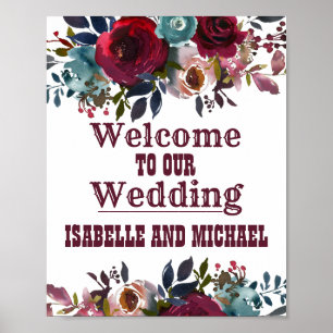 Boho Rustic Bourgogne Floral Mariage Affiche de bi