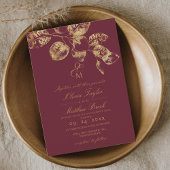 Boho Rustic Bourgogne & Gold Wedding Invitation