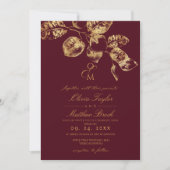 Boho Rustic Bourgogne & Gold Wedding Invitation (Devant)