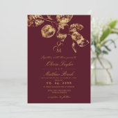 Boho Rustic Bourgogne & Gold Wedding Invitation (Debout devant)
