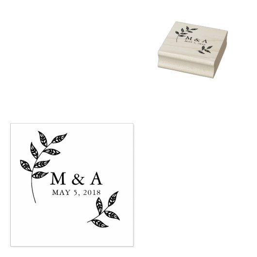 Boho Rustic Branches Wedding Initialen Monogram Rubberstempel (Gestempeld)