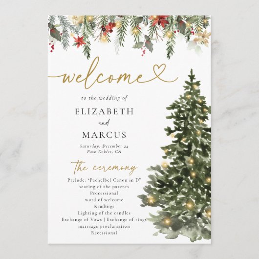 Boho Rustic Christmas Pine Tree Lights Wedding Programma (Voorkant)