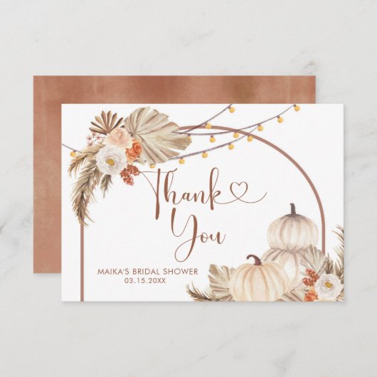 Boho Rustic Citrouille Fall in Love Carte de remer (Devant / Derrière)