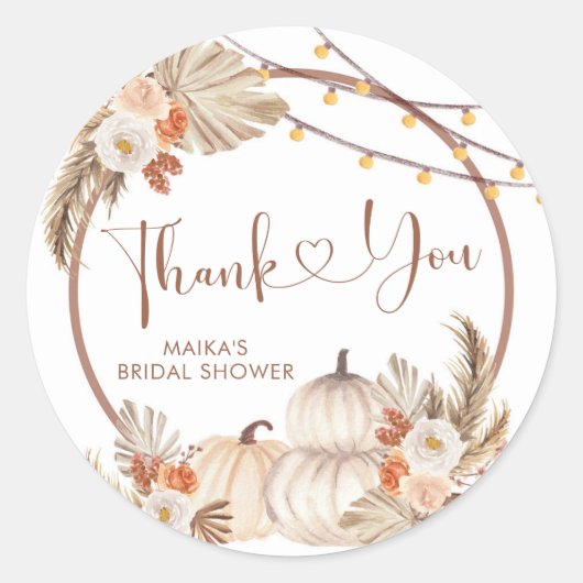 Boho Rustic Citrouille Fall in Love Merci Sticker (Devant)