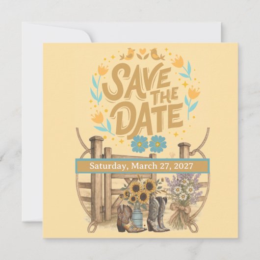 Boho Rustic Cowboy Wedding Bewaar de datum (Achterkant)