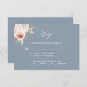 Boho Rustic Dusty Blue Wedding RSVP Kaartje (Voorkant / Achterkant)