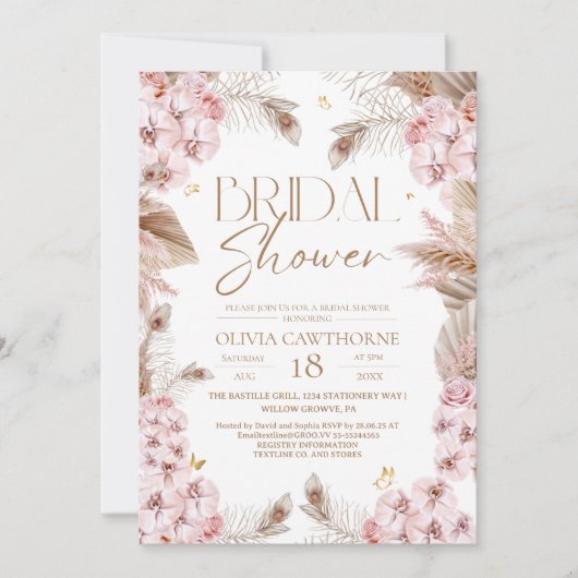Boho Rustic Dusty Pink Bridal Shower Invitation (Devant)