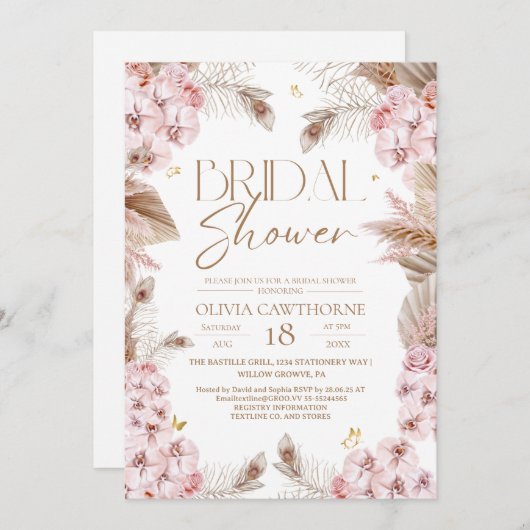 Boho Rustic Dusty Pink Bridal Shower Invitation (Devant / Derrière)