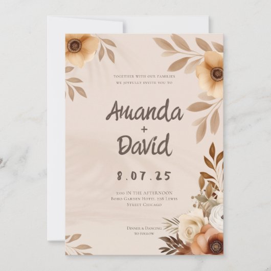 Boho Rustic Elegant Wedding Invitation (Devant)