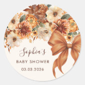Boho Rustic Fall Floral Baby Shower  Ronde Sticker (Voorkant)