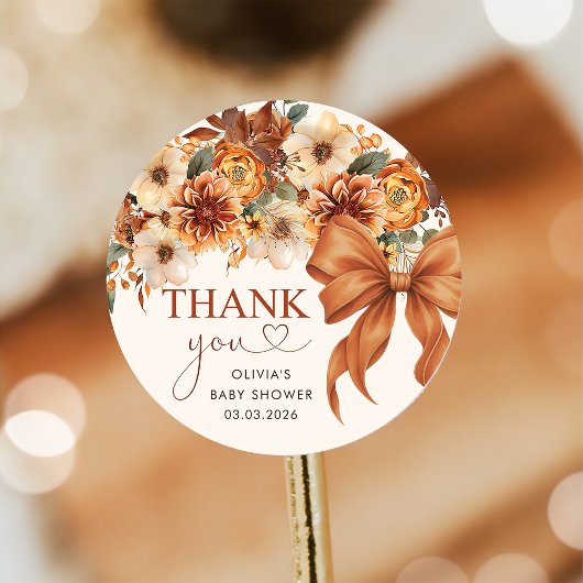 Boho Rustic Fall Floral Baby Shower  Ronde Sticker