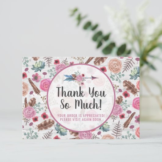 Boho Rustic Feather Arrow Floral Hartelijk dank Kaart (Staand voorkant)