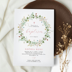 Boho Rustic Fleurs sauvages Baptême Invitation