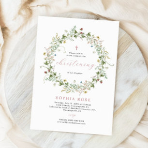 Boho Rustic Fleurs sauvages Christening Invitation