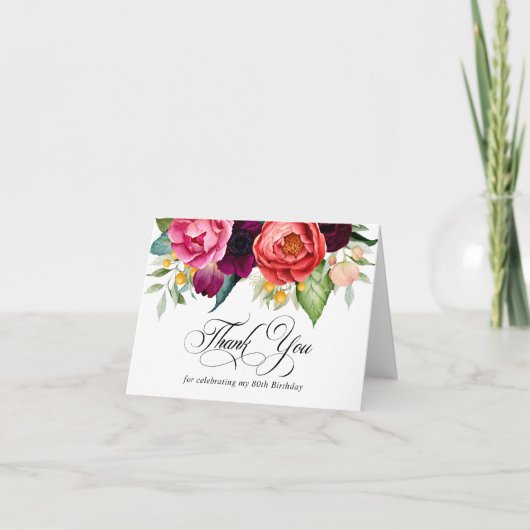 Boho Rustic Floral 80e anniversaire Merci (Devant)
