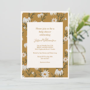 Boho Rustic Floral Daisies Yellow Baby shower Kaart