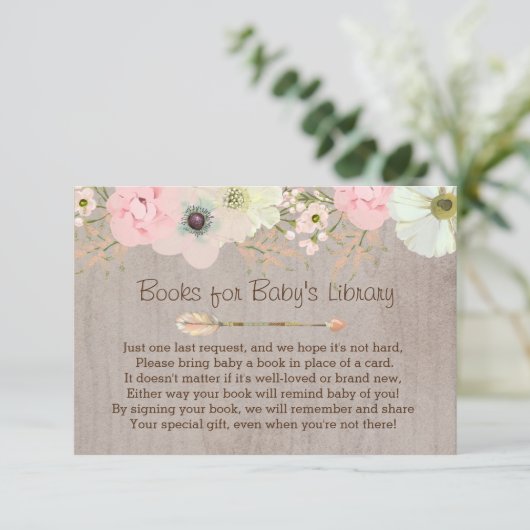 Boho Rustic Floral Feather Baby's Library Insert Informatiekaartje (Staand voorkant)