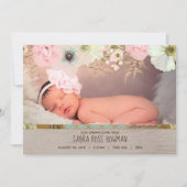 Boho Rustic Floral Feather Geboorteaankondiging Aankondiging (Voorkant)