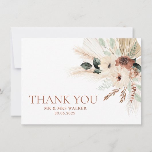 Boho Rustic Floral Mariage Carte de remerciements  (Devant)
