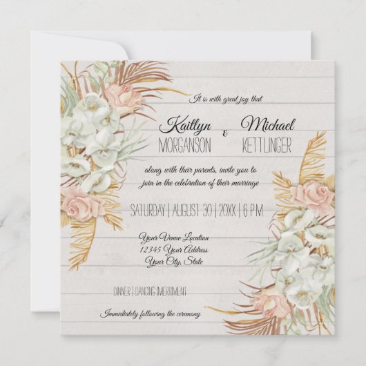 BOHO Rustic Floral Pampas Palm Foliage Weduwschap Kaart (Voorkant)