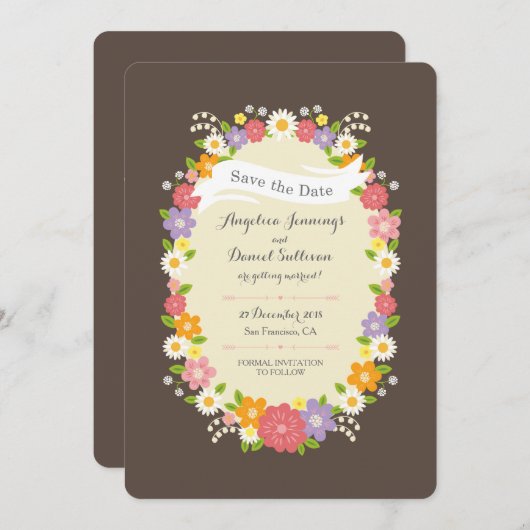 Boho Rustic Floral Wreath Wedding Aankondiging (Voorkant / Achterkant)