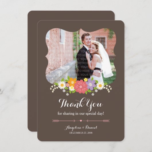 Boho Rustic Floral Wreath Wedding Bedankkaart (Voorkant / Achterkant)