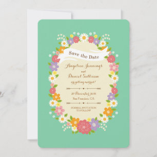 Boho Rustic Floral Wreath Wedding (Mint) Aankondiging