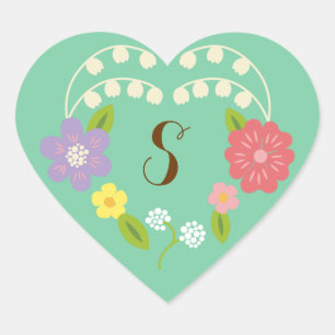 Boho Rustic Floral Wreath Wedding (Mint) Hart Sticker
