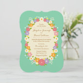 Boho Rustic Floral Wreath Wedding (Mint) Kaart (Staand voorkant)