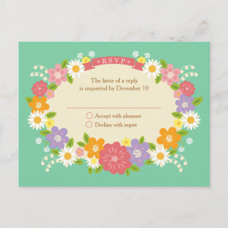 Boho Rustic Floral Wreath Wedding (Mint) Uitnodiging Briefkaart