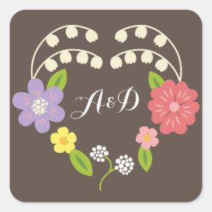 Boho Rustic Floral Wreath Wedding Vierkante Sticker