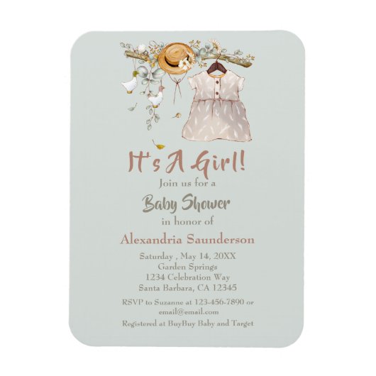 Boho Rustic Greenery Baby Girl Magneet (Verticaal)