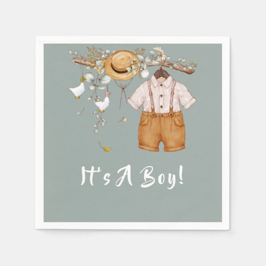 Boho Rustic Greenery Boy Servet (Voorkant)