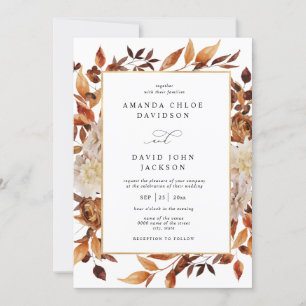 Boho Rustic Herfst Autumn Leaves Greenery Wedding Kaart