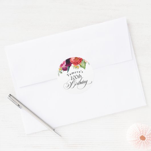 Boho Rustic Herfst Bloemen 100ste Verjaardagsfeest Ronde Sticker (Envelop)