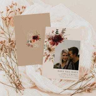 Boho Rustic Herfst Floral Foto Sla de datum op Kaart