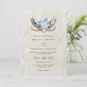 Boho Rustic Houten Geweien Berg QR Code Bruiloft Kaart (Staand voorkant)