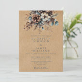 Boho Rustic Kraft Floral Pinecone Wedding Kaart (Staand voorkant)