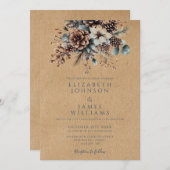Boho Rustic Kraft Floral Pinecone Wedding Kaart (Voorkant / Achterkant)