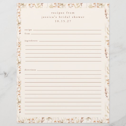 Boho Rustic Meadow Floral Gepersonaliseerde Recept (Voorkant)