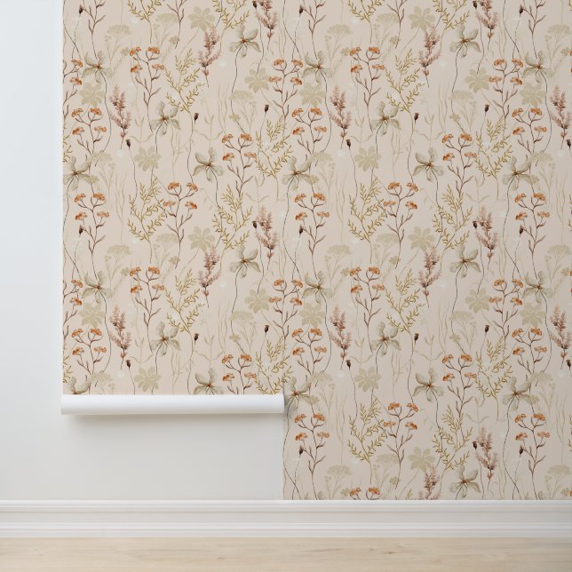 Boho Rustic Meadow Flowers Floral Botanische Natuu Behang (Applicatie)