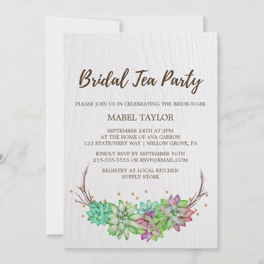 Boho Rustic Mint Floral Succulent Bridal Tea Party Kaart (Voorkant)