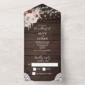 Boho Rustic Neutrale Bloemen Slingerlichten All In One Uitnodiging (Binnen)