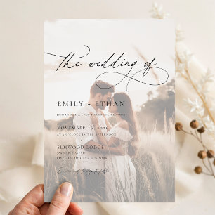 Boho Rustic Overlay Foto Huwelijk Vellum Uitnodigingen