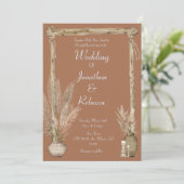 Boho Rustic Pampas Earthy Mariage Brown Invitation (Debout devant)