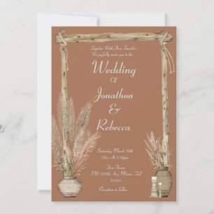 Boho Rustic Pampas Earthy Mariage Brown Invitation
