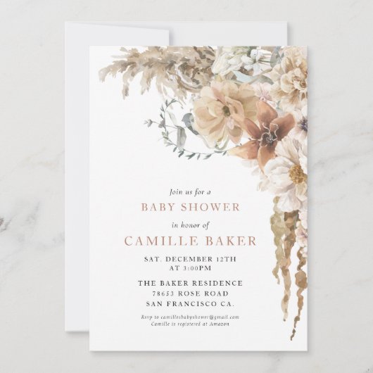 Boho Rustic Pampas Grass Baby shower Uitnodiging (Voorkant)