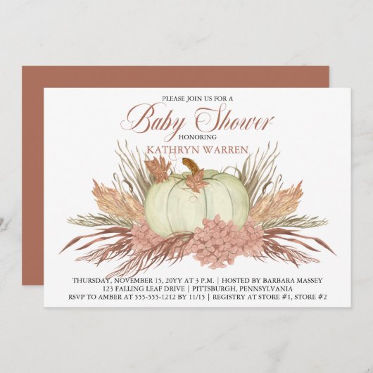 Boho Rustic Pampas Grass |Baby shower van pompoenm Kaart (Voorkant / Achterkant)