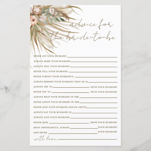 Boho Rustic Pampas Grass Floral Advies voor bruid (Voorkant)