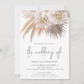 Boho Rustic Pampas Script QR 3 foto Weddenschap Kaart (Voorkant)